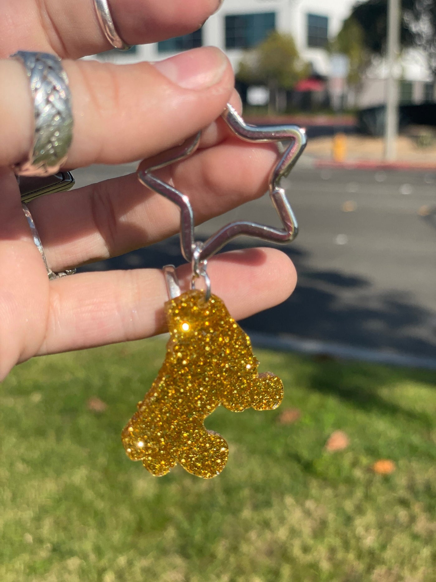 Gold Glitter Roller Skate Keychain with a Star clasp