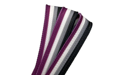 Ace Stripe Laces – 45 inch STYLE Waxed Roller Skate Laces - Purple, white, gray, and black stripes