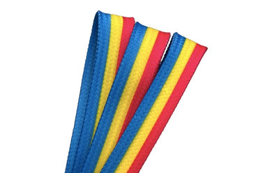 Pan Pride Stripe Laces – 45 inch STYLE Waxed Roller Skate Laces - pink, yellow, and blue stripes