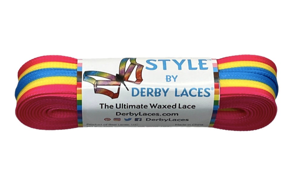 Pan Pride Stripe Laces – 96 inch STYLE Waxed Roller Skate Laces - pink, yellow, and blue stripes