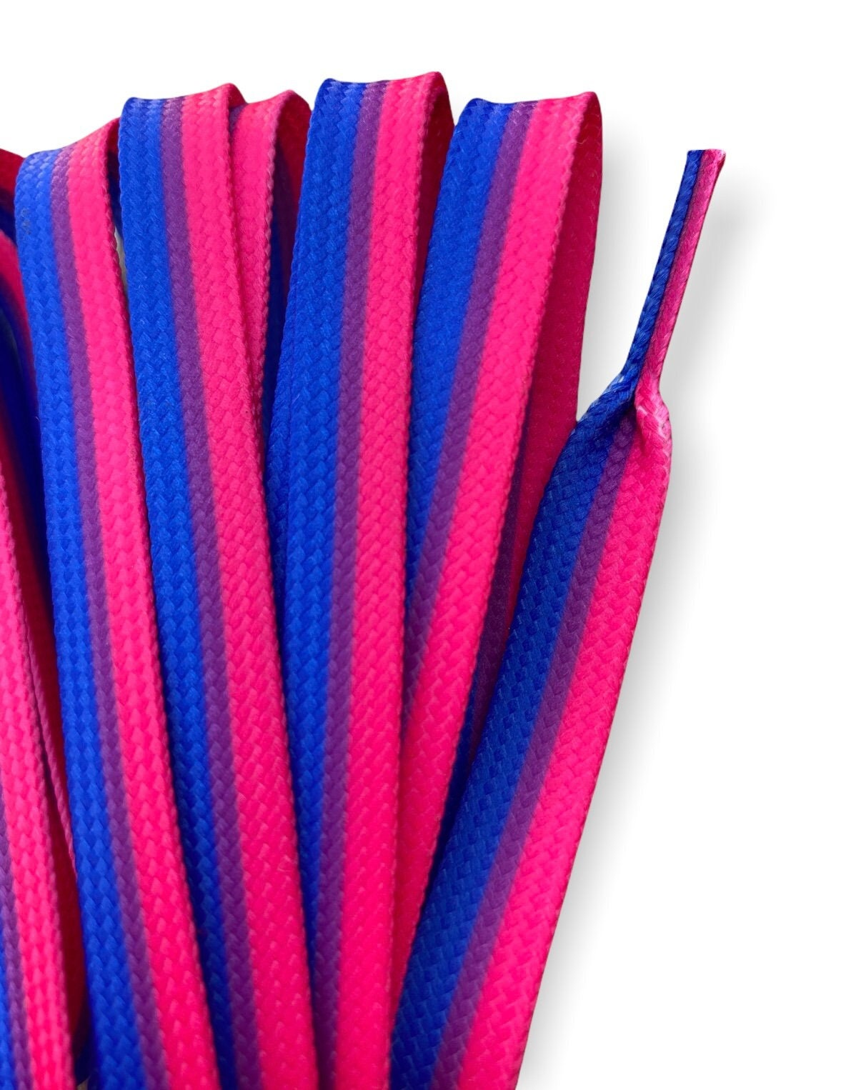 Bi Pride Stripe Laces – 96 inch STYLE Waxed Roller Skate Laces - pink, purple, and blue stripes