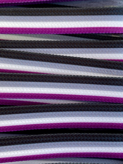 Ace Stripe Laces – 45 inch STYLE Waxed Roller Skate Laces - Purple, white, gray, and black stripes