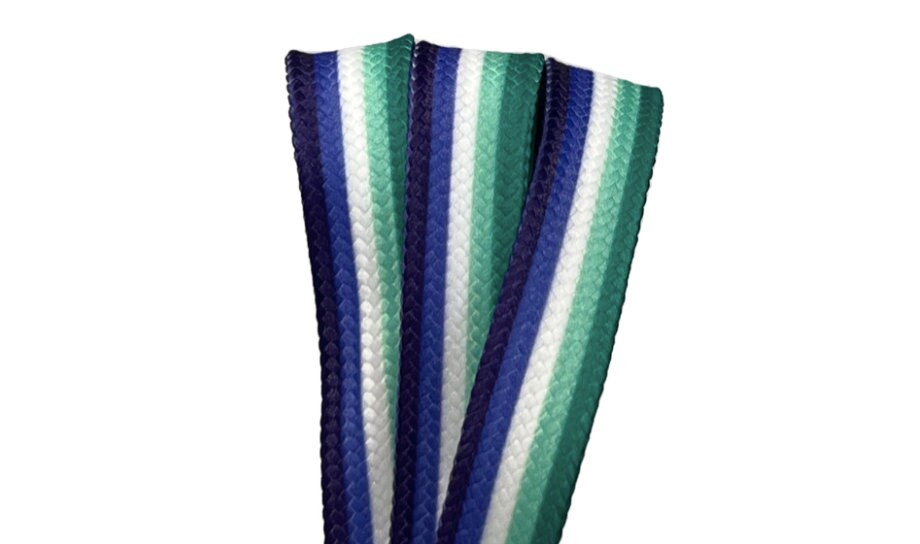 MLM Gay Pride Stripe Laces – 96 inch STYLE Waxed Roller Skate Laces - blue, white and green  stripes