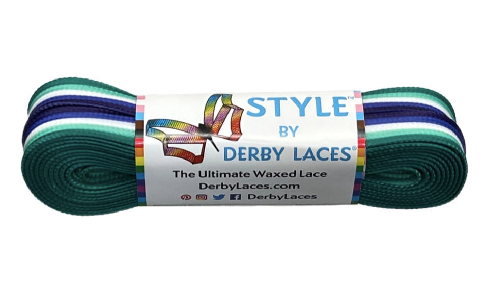 MLM Gay Pride Stripe Laces – 96 inch STYLE Waxed Roller Skate Laces - blue, white and green  stripes
