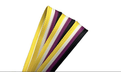 Non Binary Pride Stripe Laces – 45 inch STYLE Waxed Roller Skate Laces - black, purple, white and yellow  stripes -Nonbinary Flag