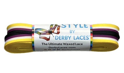 Non Binary Pride Stripe Laces – 45 inch STYLE Waxed Roller Skate Laces - black, purple, white and yellow  stripes -Nonbinary Flag