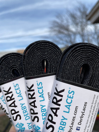 Black Metallic Roller Skate Laces 108 inch SPARK by Derby Laces