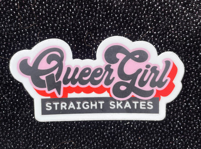 Queer Girl Straight Skates pink and red Logo Sticker