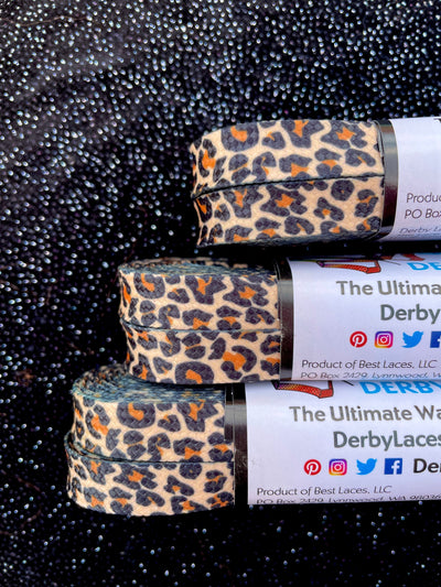 Leopard print 96 inch NARROW (6MM) STYLE Waxed Roller Skate Laces