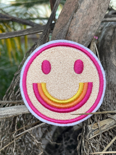 Pink Rainbow Smile Face Logo Felt Iron on Patch