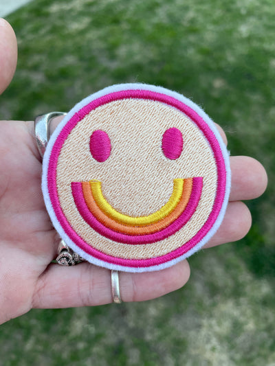 Pink Rainbow Smile Face Logo Felt Iron on Patch