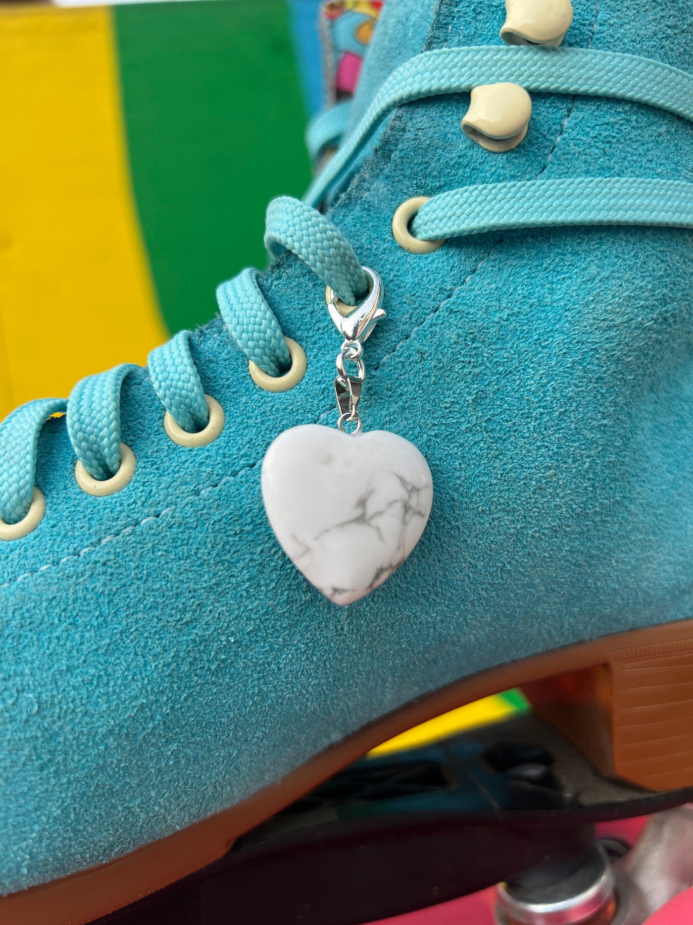 Large Howlite Heart Crystal Roller Skate Charm  - Shoe charm, Zipper pull, Bag charm
