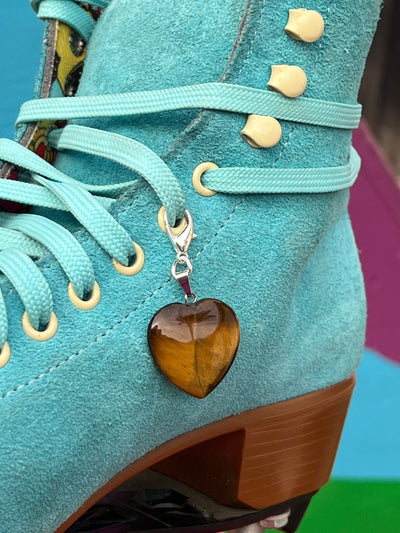Large Tiger's Eye Heart Crystal Roller Skate Charm  - Shoe charm, Zipper pull, Bag charm