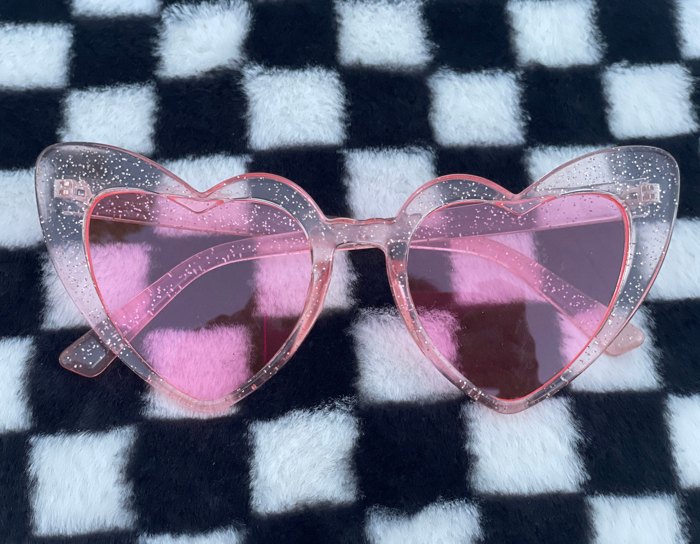 Pink Heart of Glitter Sunnies | pink tinted heart shaped sunglasses