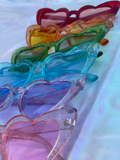 Blue Heart of Glitter Sunnies | blue tinted heart shaped sunglasses