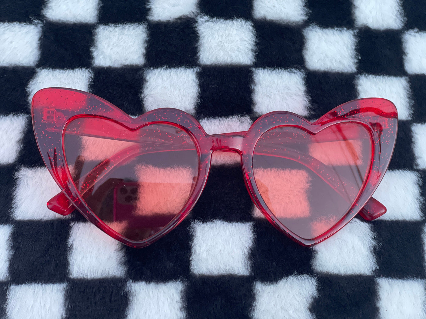 Red Heart of Glitter Sunnies | red tinted heart shaped sunglasses