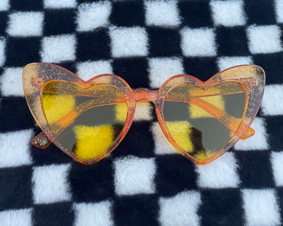 Yellow Heart of Glitter Sunnies | yellow tinted heart shaped sunglasses
