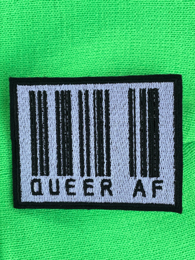 Queer AF Barcode Iron on Patch