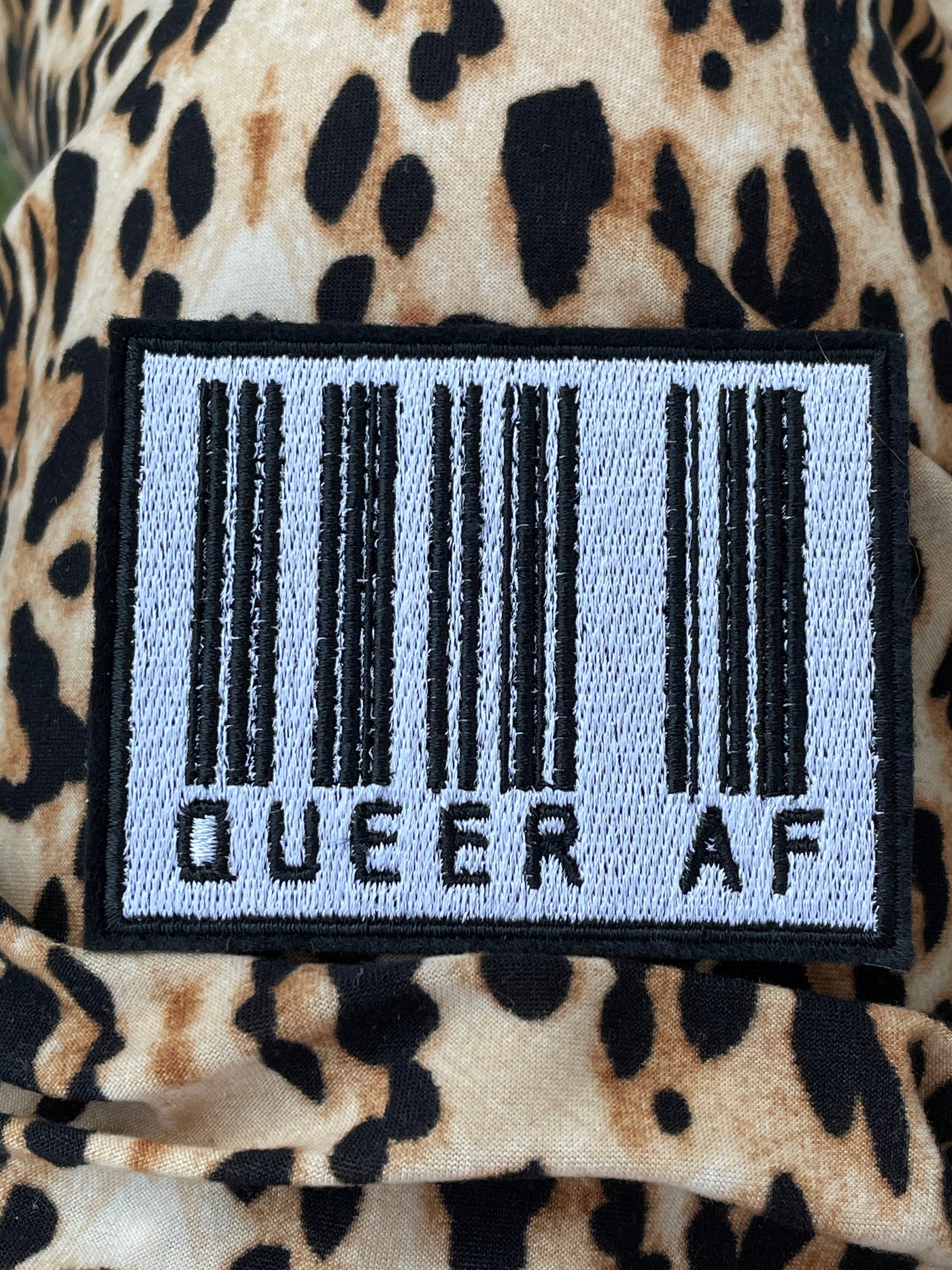 Queer AF Barcode Iron on Patch