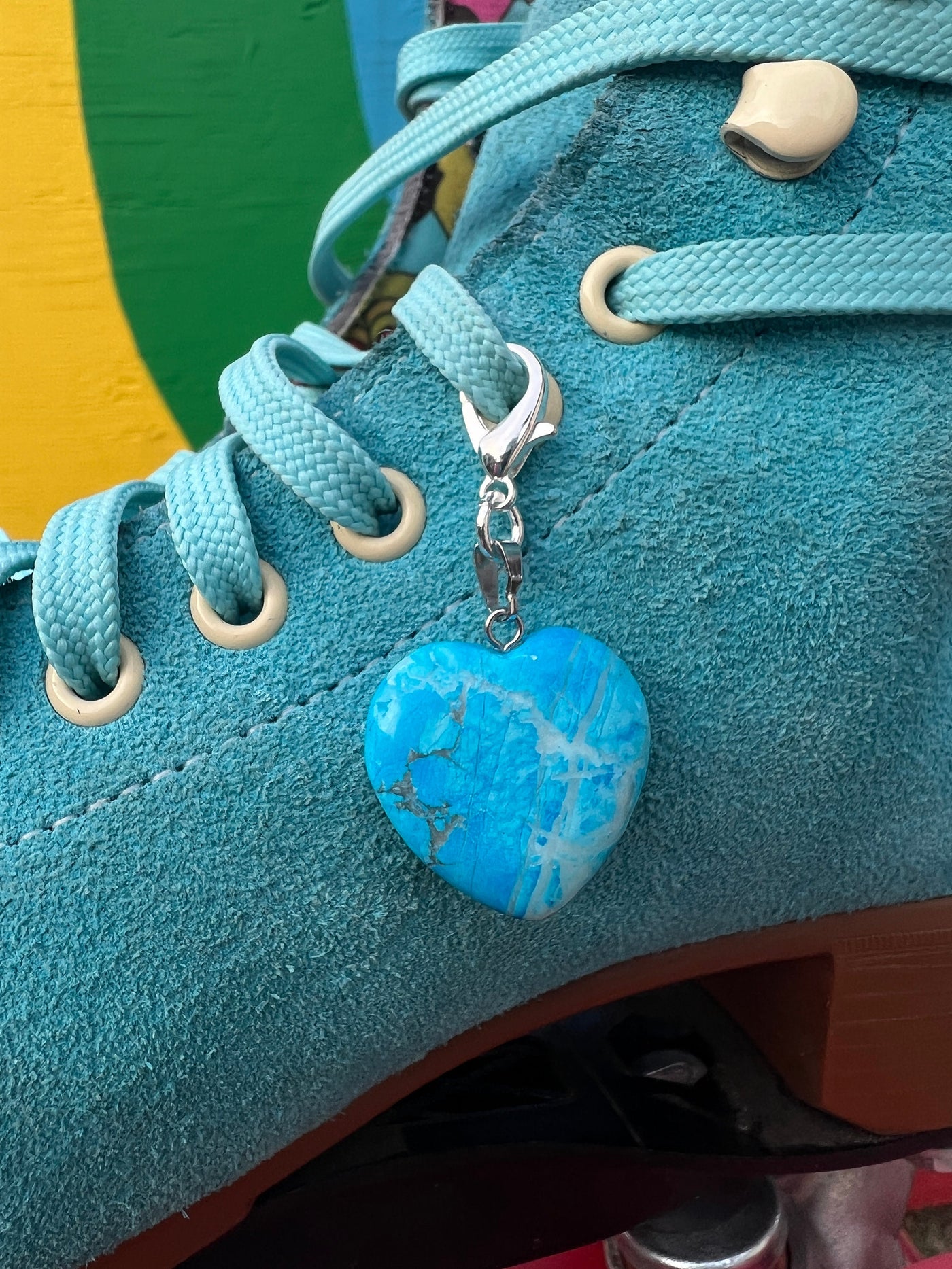 Large Blue Howlite Heart Crystal Roller Skate Charm  - Shoe charm, Zipper pull, Bag charm