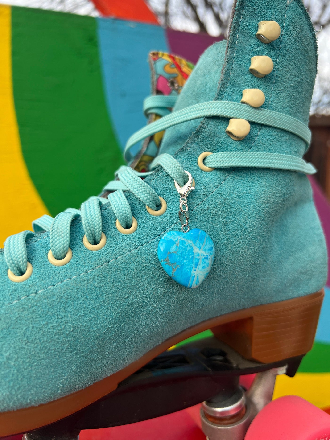 Large Blue Howlite Heart Crystal Roller Skate Charm  - Shoe charm, Zipper pull, Bag charm