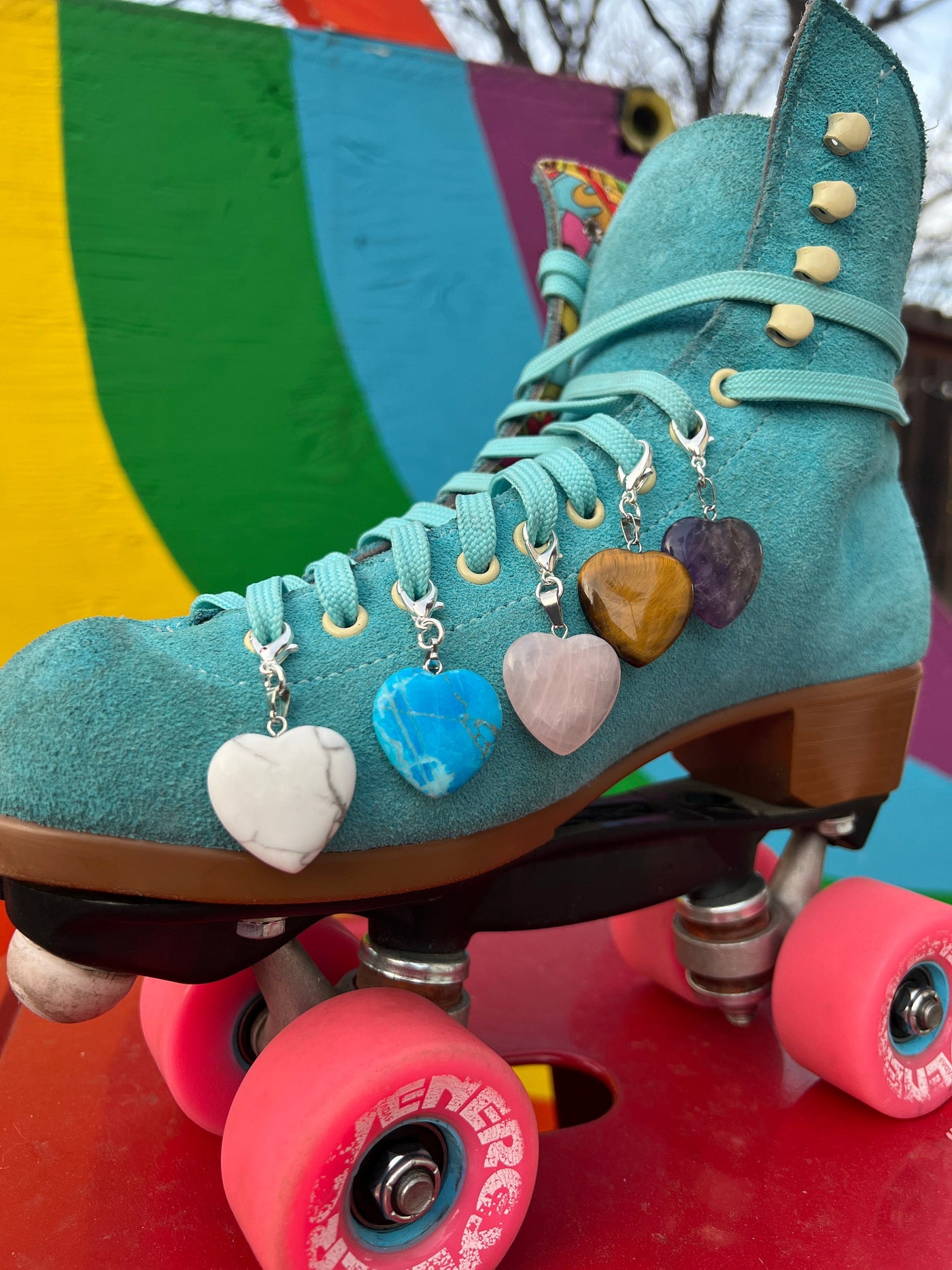 Large Blue Howlite Heart Crystal Roller Skate Charm  - Shoe charm, Zipper pull, Bag charm