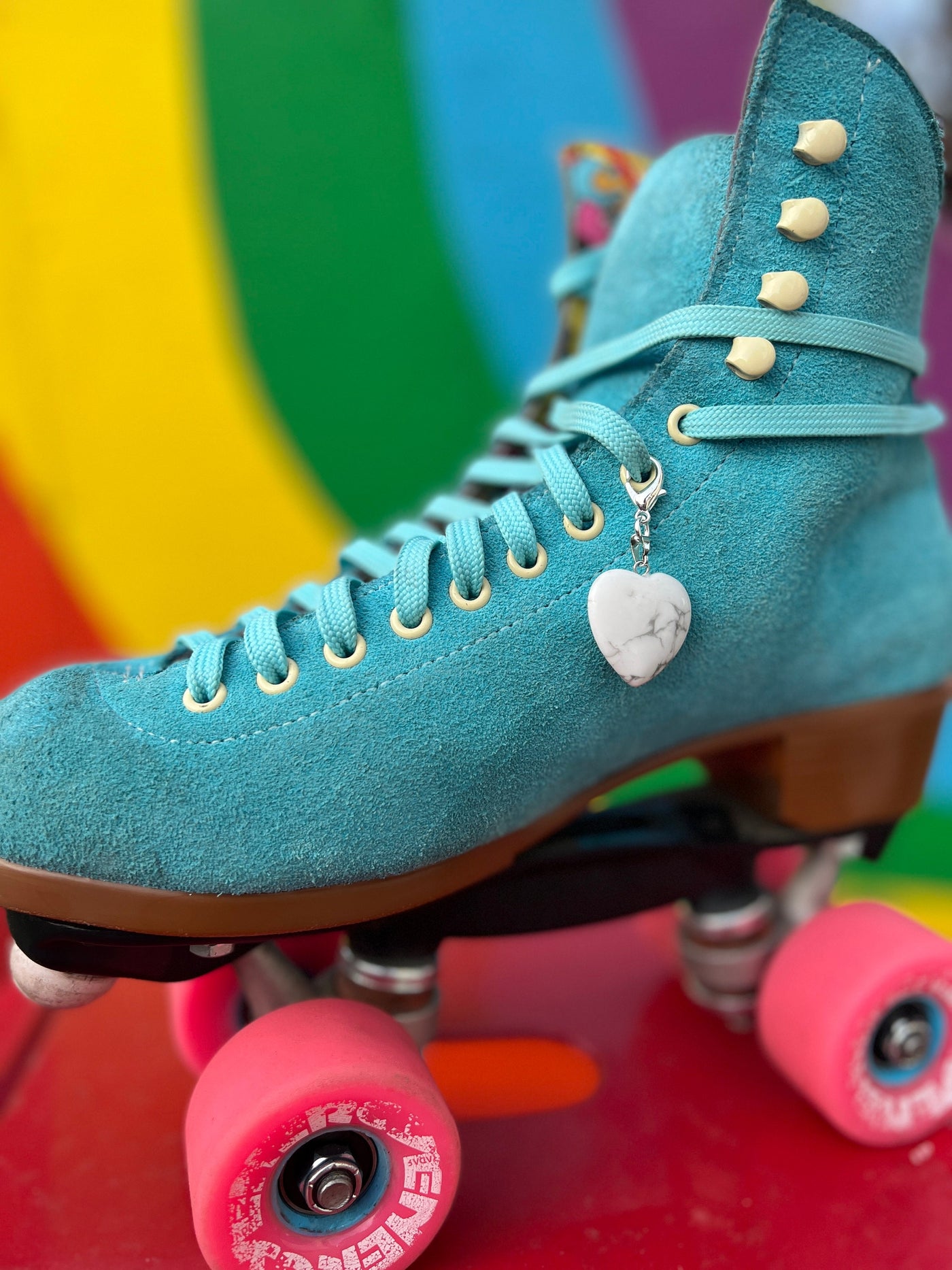 Large Howlite Heart Crystal Roller Skate Charm  - Shoe charm, Zipper pull, Bag charm