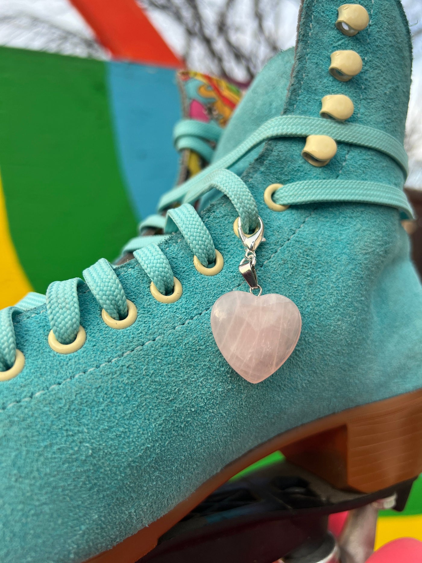 Large Howlite Heart Crystal Roller Skate Charm  - Shoe charm, Zipper pull, Bag charm