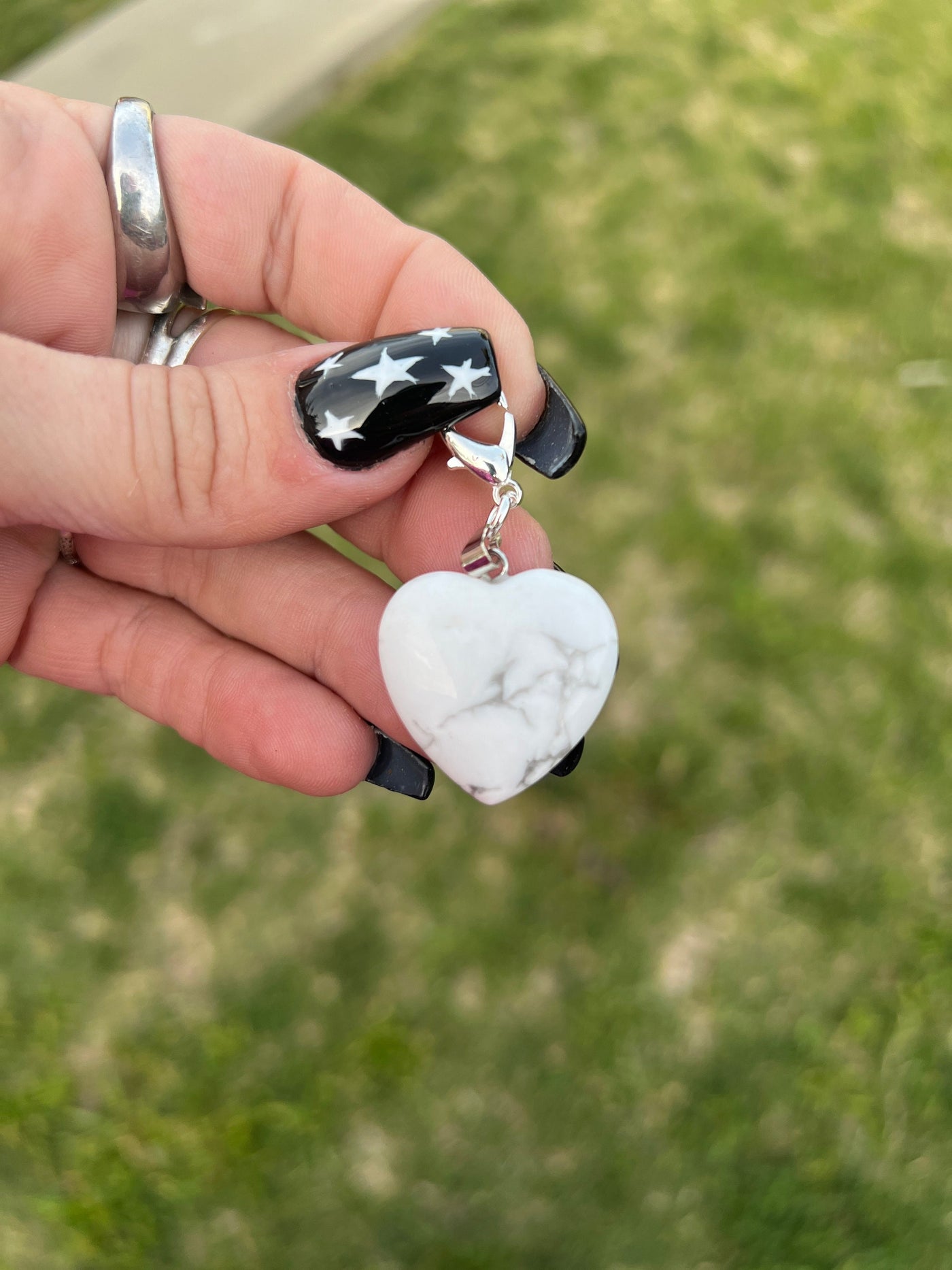 Large Howlite Heart Crystal Roller Skate Charm  - Shoe charm, Zipper pull, Bag charm