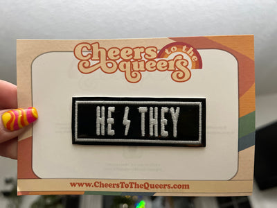Pronoun black holographic Patch with glow in the dark thread *Choose Your Pronouns*