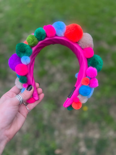 Pompom headband-  PICK YOUR COLOR- neon, jewel tone or pastel