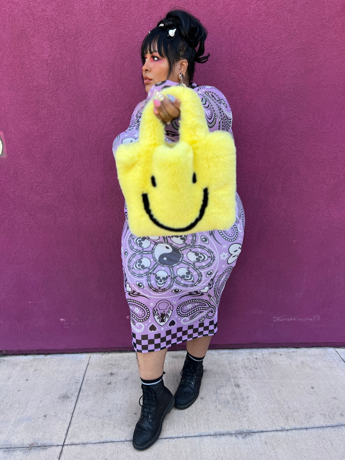 Yellow Furry Smile Face purse